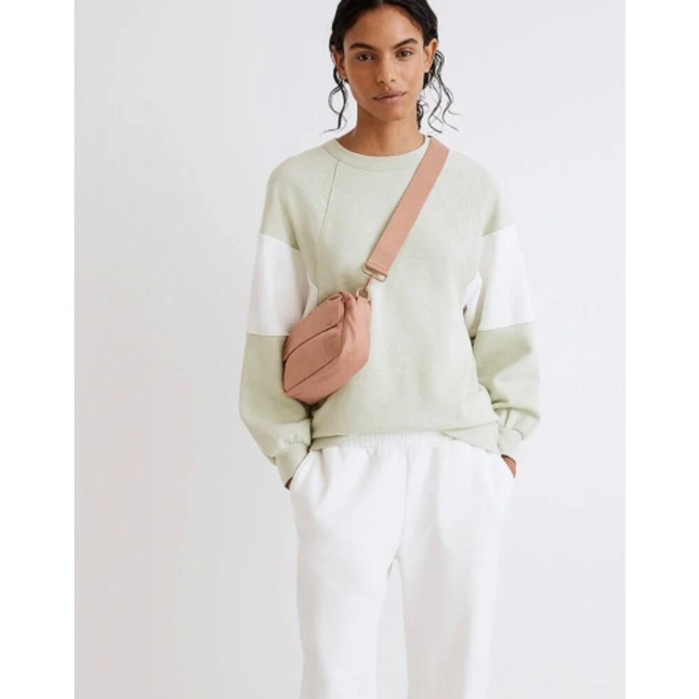 Madewell MWL Oversized Raglan Color Block Sleeve Sweatshirt Light Green White